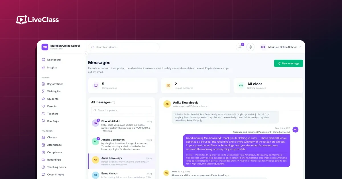 Communicating with parents who do not speak English — LiveClass